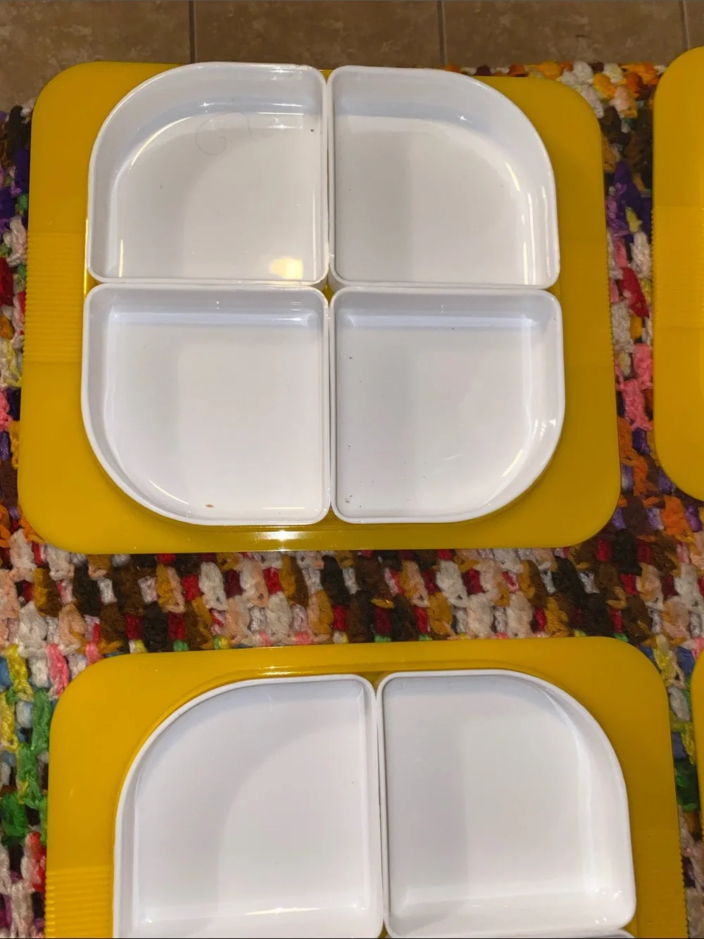 Vintage Yellow and White Removable Sectioned Serving Trays - Set of 4